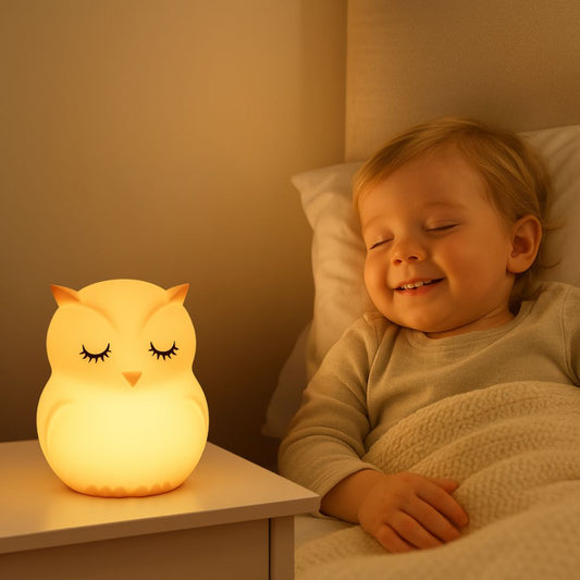 veilleuse bébé hibou lumière douce enfant endormi dans lit