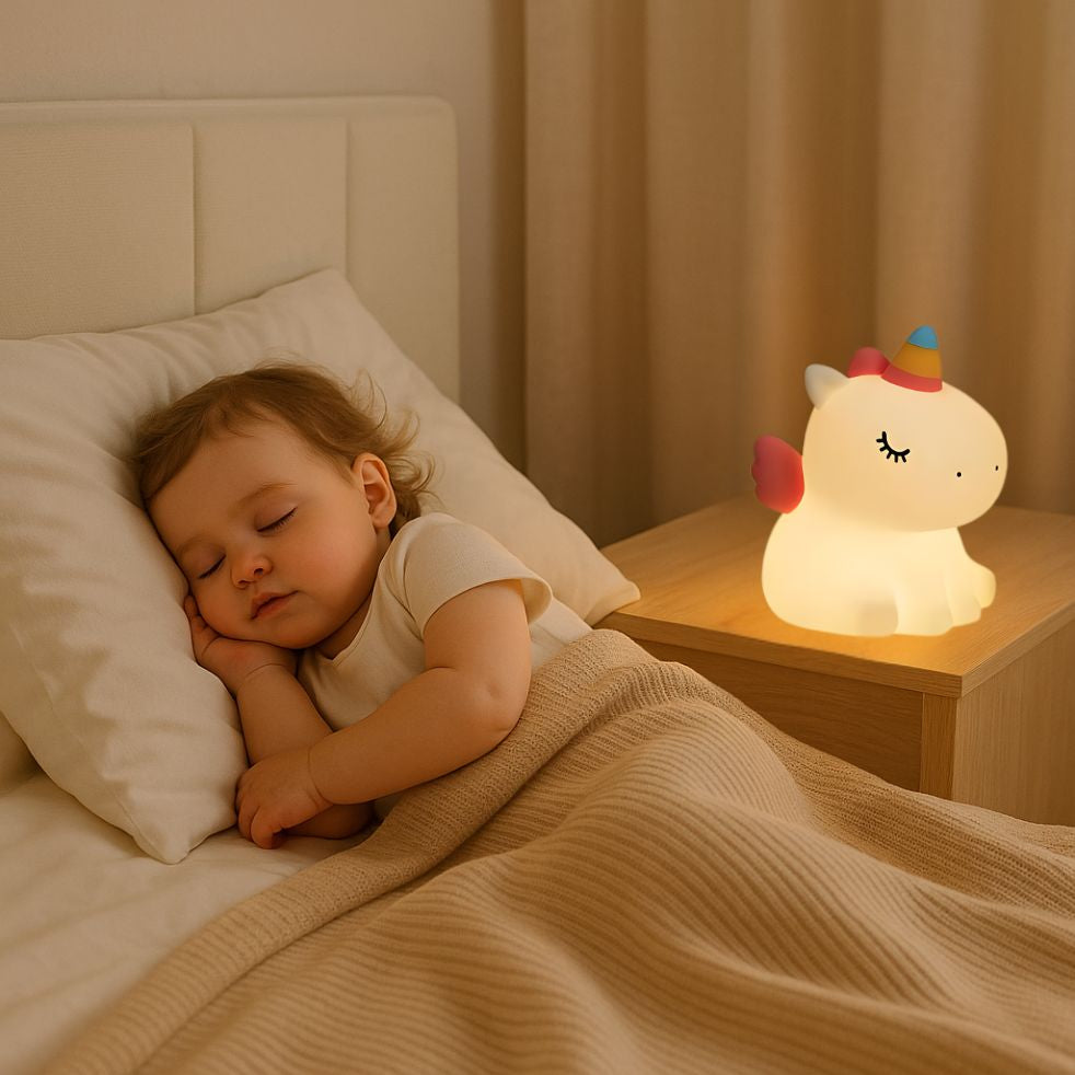 veilleuse bébé licorne silicone rechargeable tactile fille endormie lit