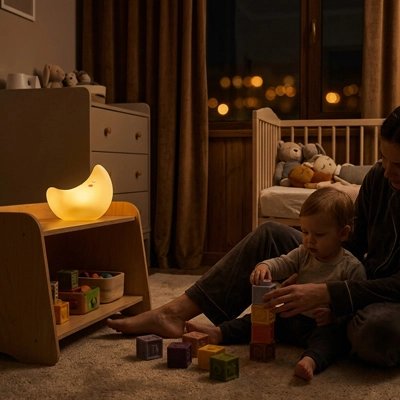 Veilleuse bébé lune jaune