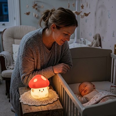 Veilleuse bébé maman souriante enfant dodo