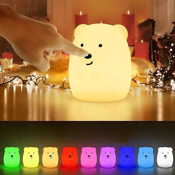 veilleuse bébé ours silicone rechargeable tactile portable multicolore