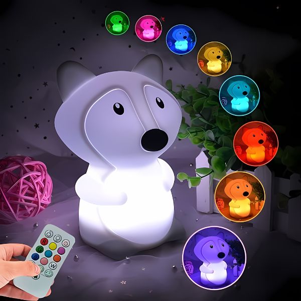 veilleuse bébé renard silicone multicolore réglable télécommande tactile