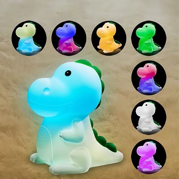 veilleuse dinosaure multicolore silicone rechareable portable usb tactile