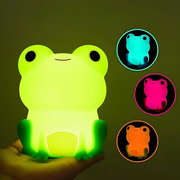 veilleuse enfant grenouille multicolore bleu rose orange vert