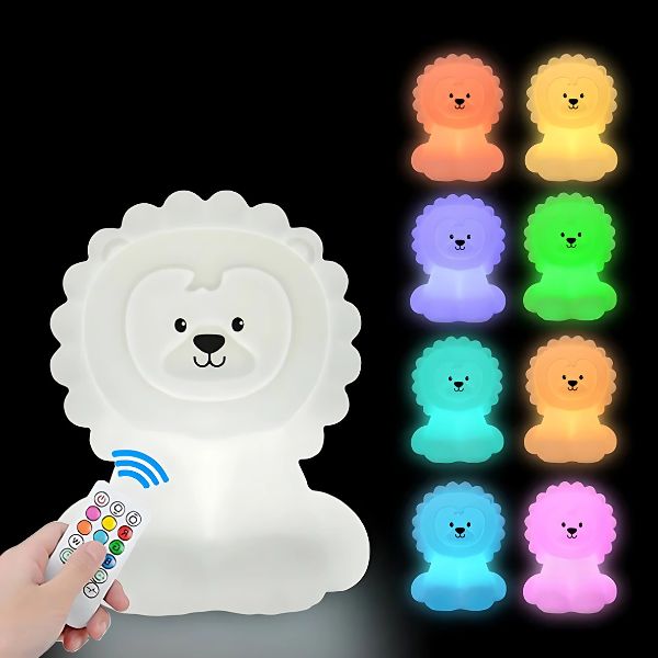 veilleuse enfant lion nomade tamisee securitaire multicolore telecommande