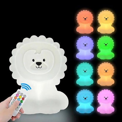 veilleuse enfant lion nomade tamisee securitaire multicolore telecommande