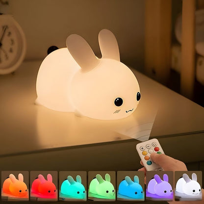 veilleuse lapin silicone programmable telecommande durable multicolore ajustable