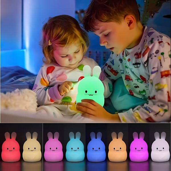 veilleuse lapin silicone rechargeable usb multicolore fille garcon