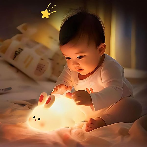 veilleuse lapin silicone souple bebe utilisation facile pour enfant
