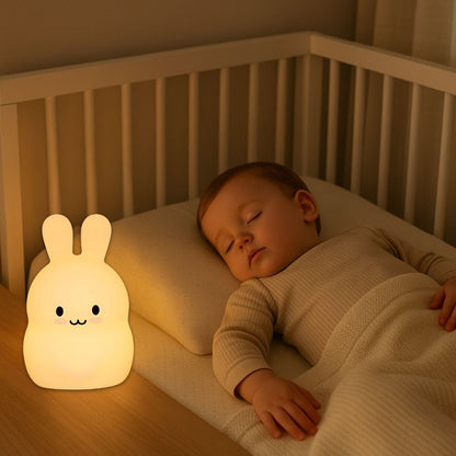 veilleuse lapin silicone tactile usb enfant endormi dans berceau
