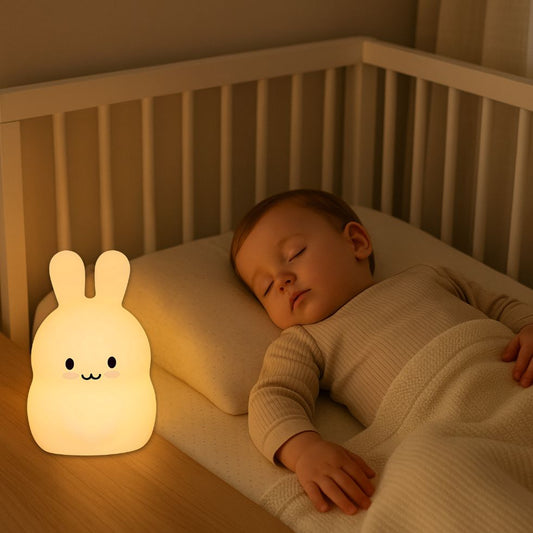 veilleuse lapin silicone tactile usb enfant endormi dans berceau
