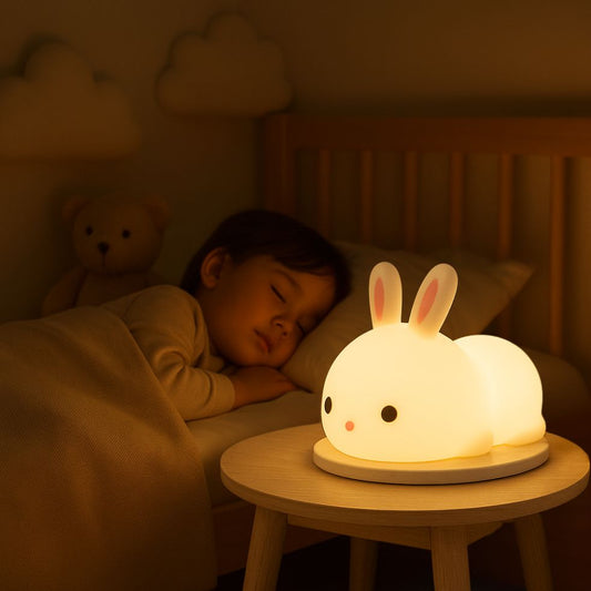 veilleuse lapin tactile rechargeable enfant endormi dans lit