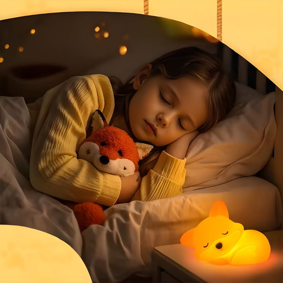 veilleuse renard silicone doux fille endormie dans lit
