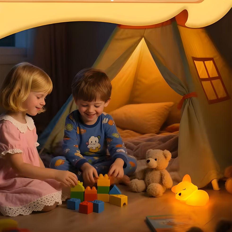 veilleuse renard tamisee enfants souriants qui jouent